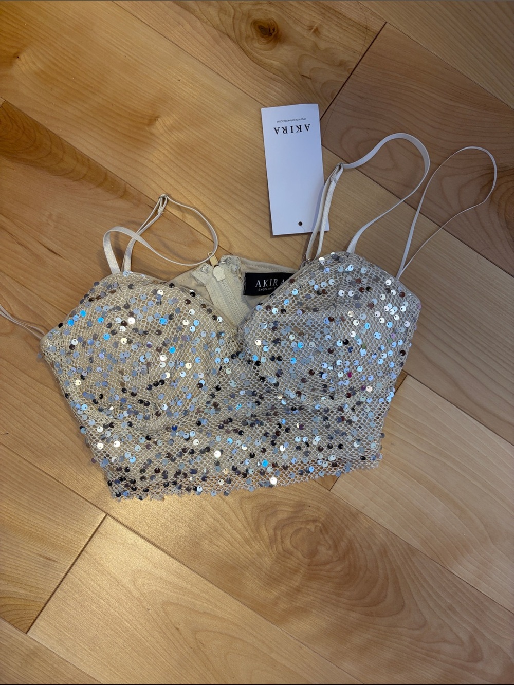 AKIRA Ivory Sequin Crop Bralette